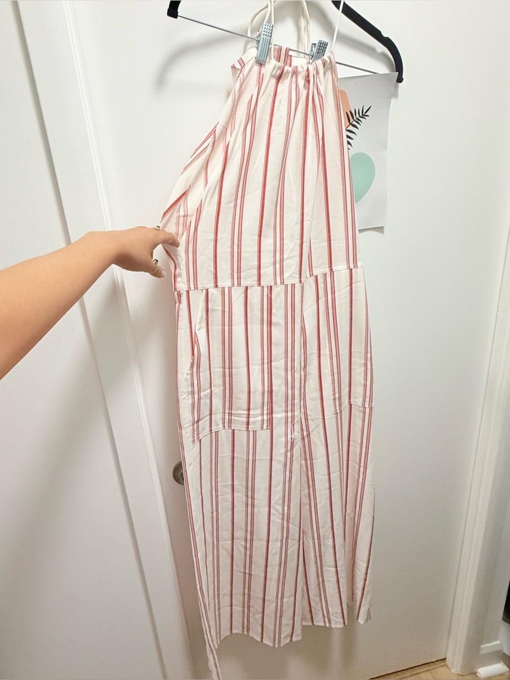 NWT ASOS Cream & Red Striped Rope Halter Neck Jumpsuit With Pockets US 4